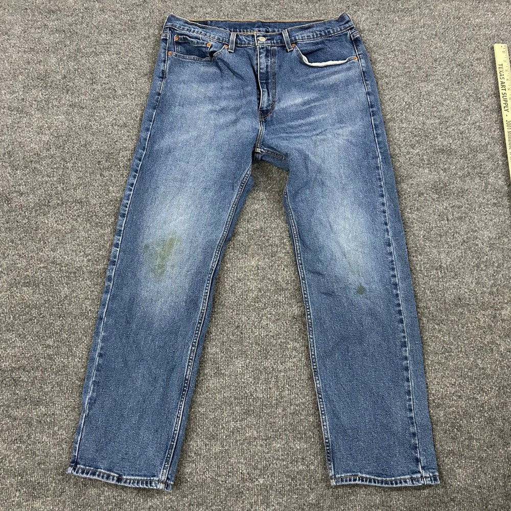 Levi's Jeans Mens Size 34x30 Blue 505 Regular Fit Straight Leg Denim Stained